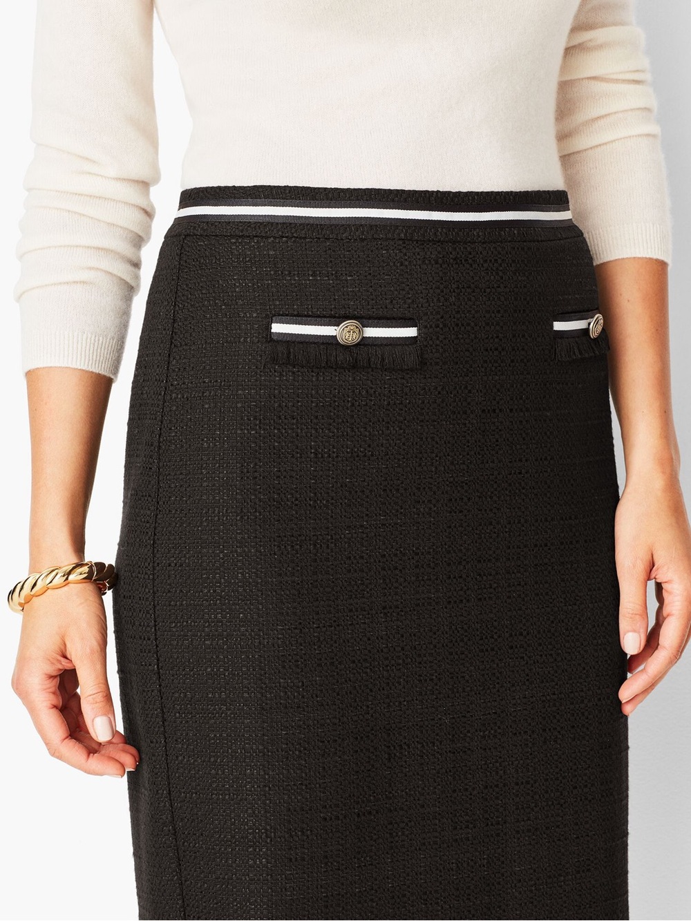 Talbots Black Tweed Pencil Skirt with Contrast Trim